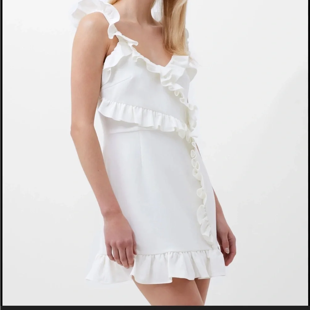 french connection white ruffle mini dress French Connection Whisper Ruffle V-Neck Mini Dress, 12 / White